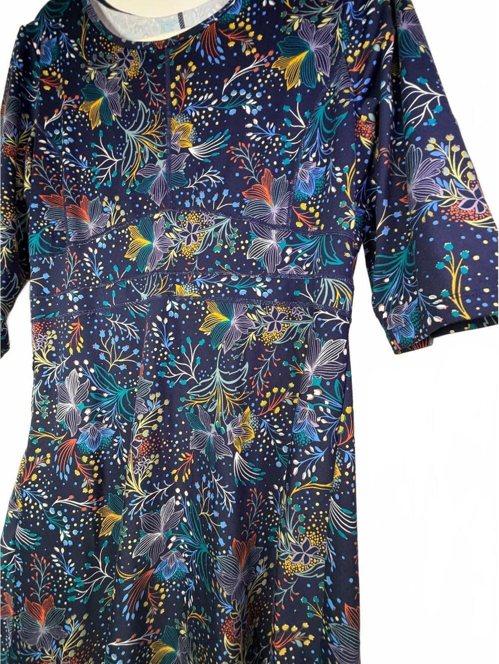 Title Nine Navy Woodland Botanical Print Fit & Flare Dress Large - Picture 3 of 7